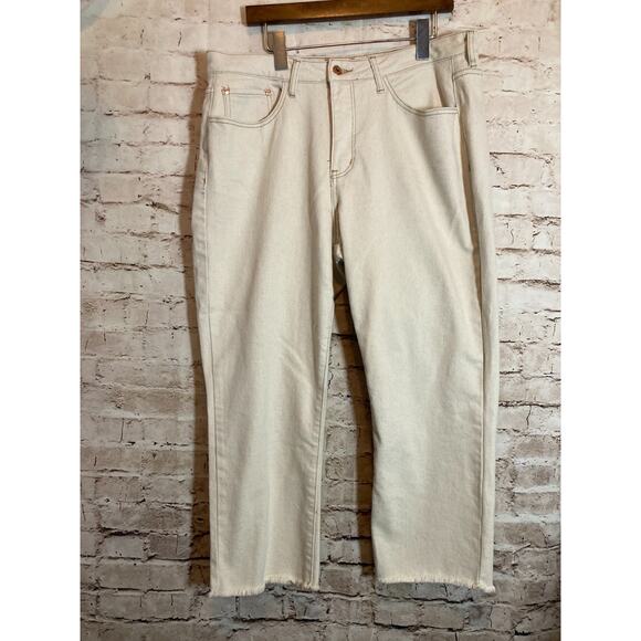 !IT. Jackie Jeans Women 16 Oatmeal Speckled High Rise Straight Leg Ankle Raw Hem - Picture 1 of 16